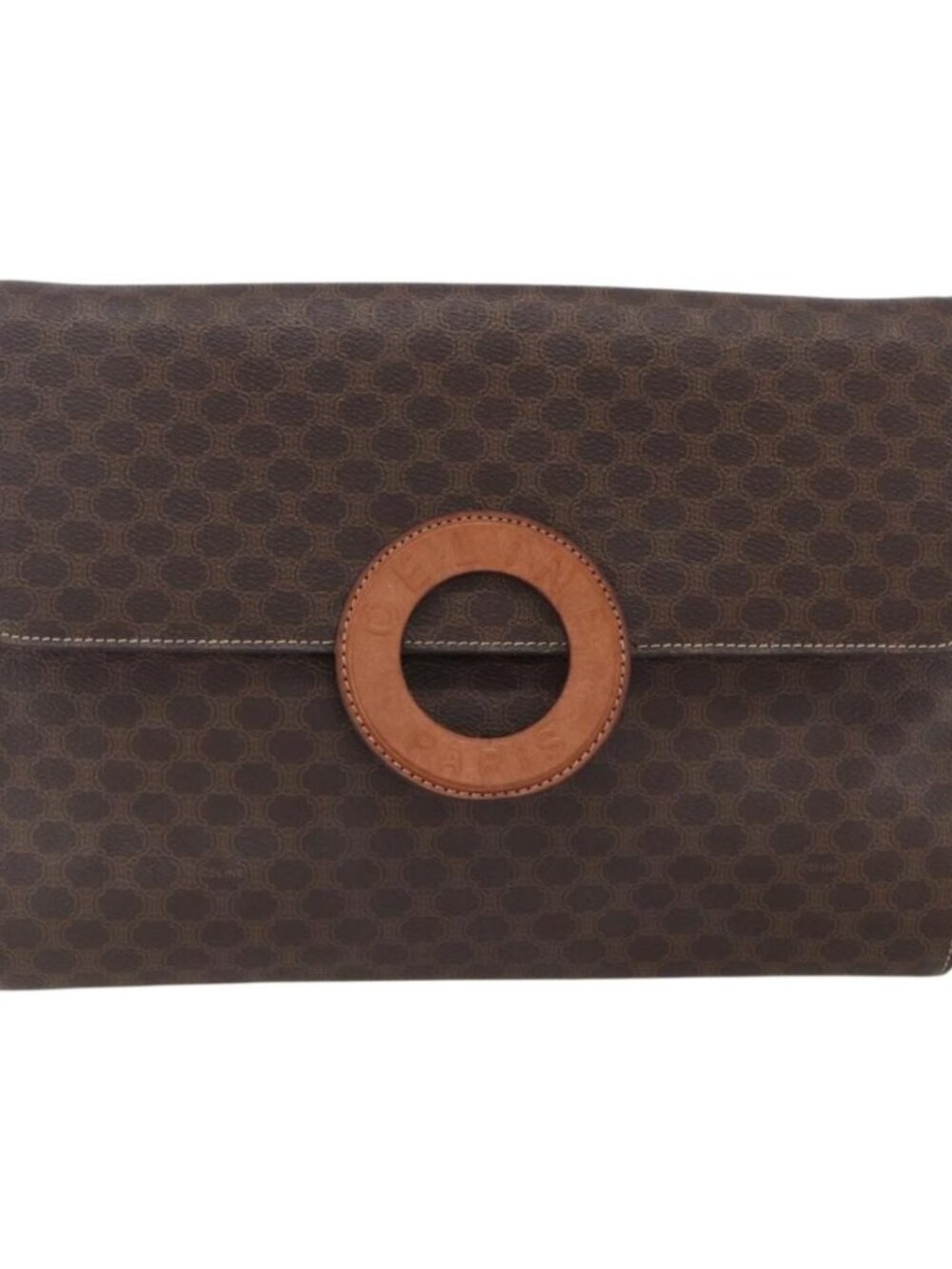 CELINE Macadam Canvas Circle Shoulder Bag PVC Leather Brown Gold - Picture 2 of 16